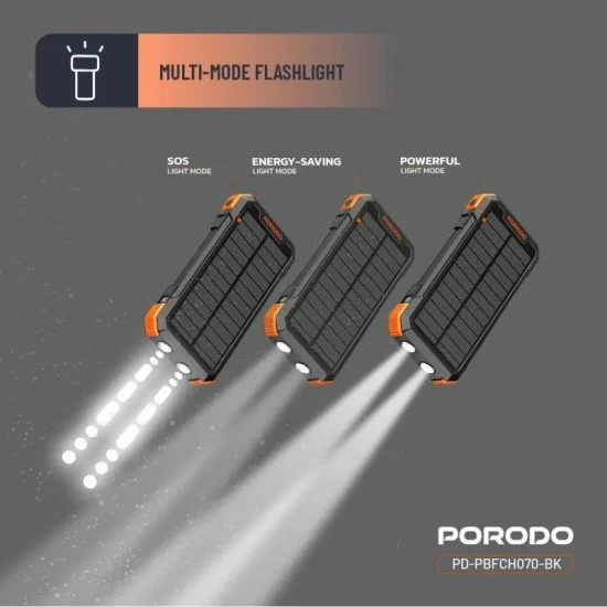 Porodo Power Bank PB070 20000mAh 4-Panel Solar - Black